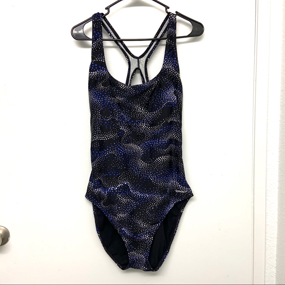 Speedo Ultraback Swirled Dot Black One Piece Swim